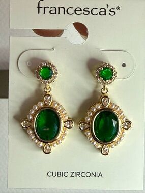 Francesca's Collections Gold-Tone Emerald Green Cubic Zirconia Drop Earrings